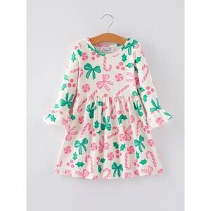 Girls Size 4 Christmas Dress Pink Green Bows Candy Candy Canes Holly Boutique‎
